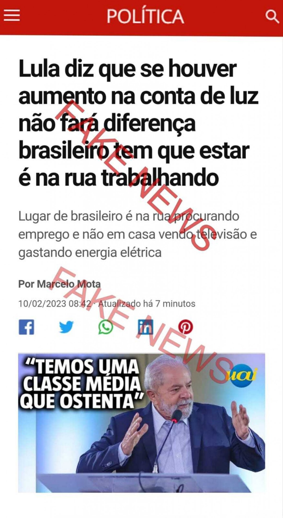 Fake News Lula N O Diz Que Se Houver Aumento Na Conta De Luz N O Far