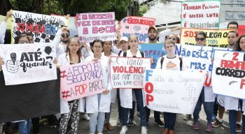ato foi realizado em frente à Secretaria de Defesa Social de Pernambuco, no Bairro de Santo Amaro, área central do Recife.