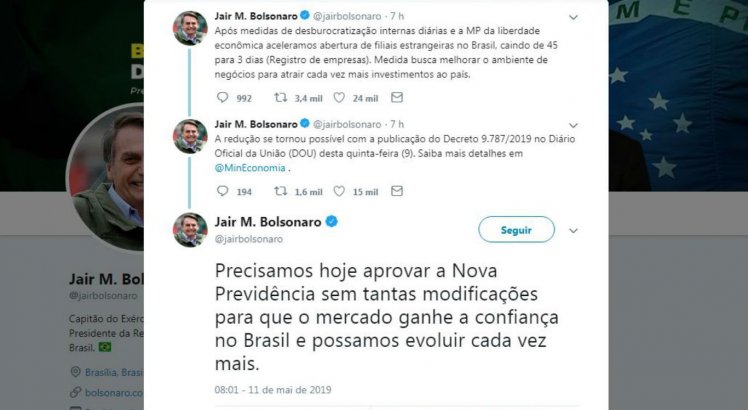 Bolsonaro falou sobre a previdência no Twitter