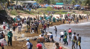 Exército, Marinha e voluntários, limpam a praia de Itapuama, no Cabo de Santo Agostinho