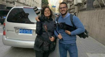 Repórter cinematográfica, Luisi Marques, e o apresentador da TV Jornal, Leandro Oliveira.