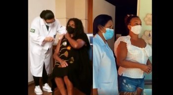 Solange Couto foi uma das vacinadas contra covid-19 no Retiro dos Artistas
