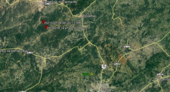 Mapa mostra cidades do Agreste atingidas por tremores de terra