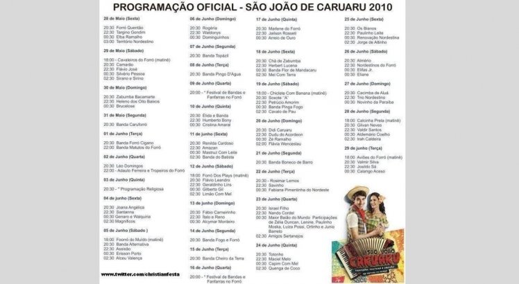Programação do São João de Caruaru em 2010