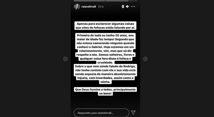 Raiane Lima falou sobre Gabriel Jesus nas redes sociais