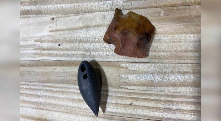 Objetos pré-históricos encontrados dentro do crocodio