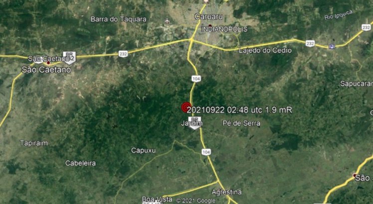 Tremor de terra de magnitude 1.9 é registrado em Caruaru, no Agreste