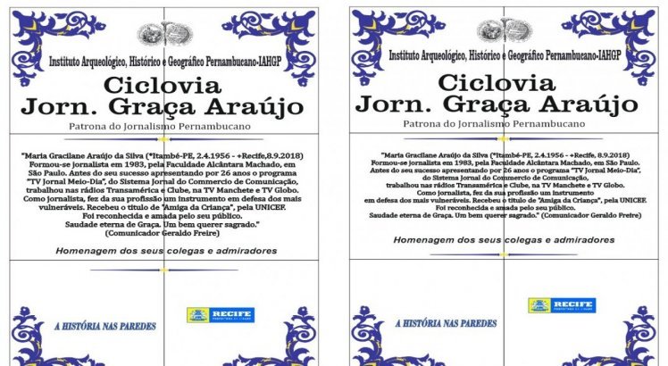 Placa da ciclovia Graça Araújo