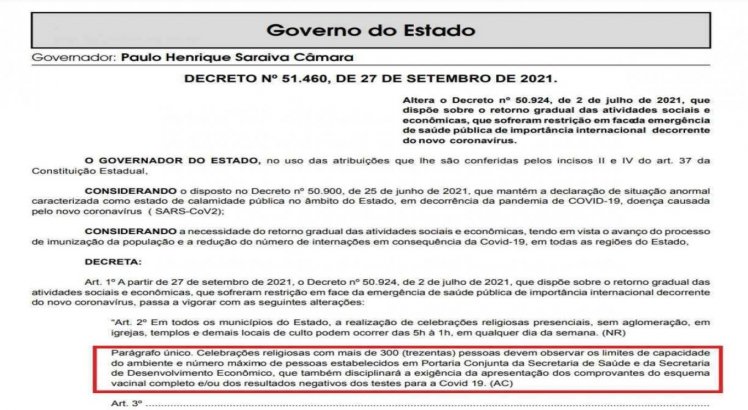 A nova regra consta em um decreto assinado pelo governador Paulo Câmara (PSB)