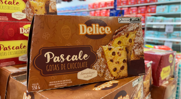 A colomba de gotas de chocolate de 350g custa R$ 12,99