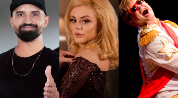 A imagem mostra uma montagem com Thiago Ventura, uma cover de Adele e um cover de Elton John