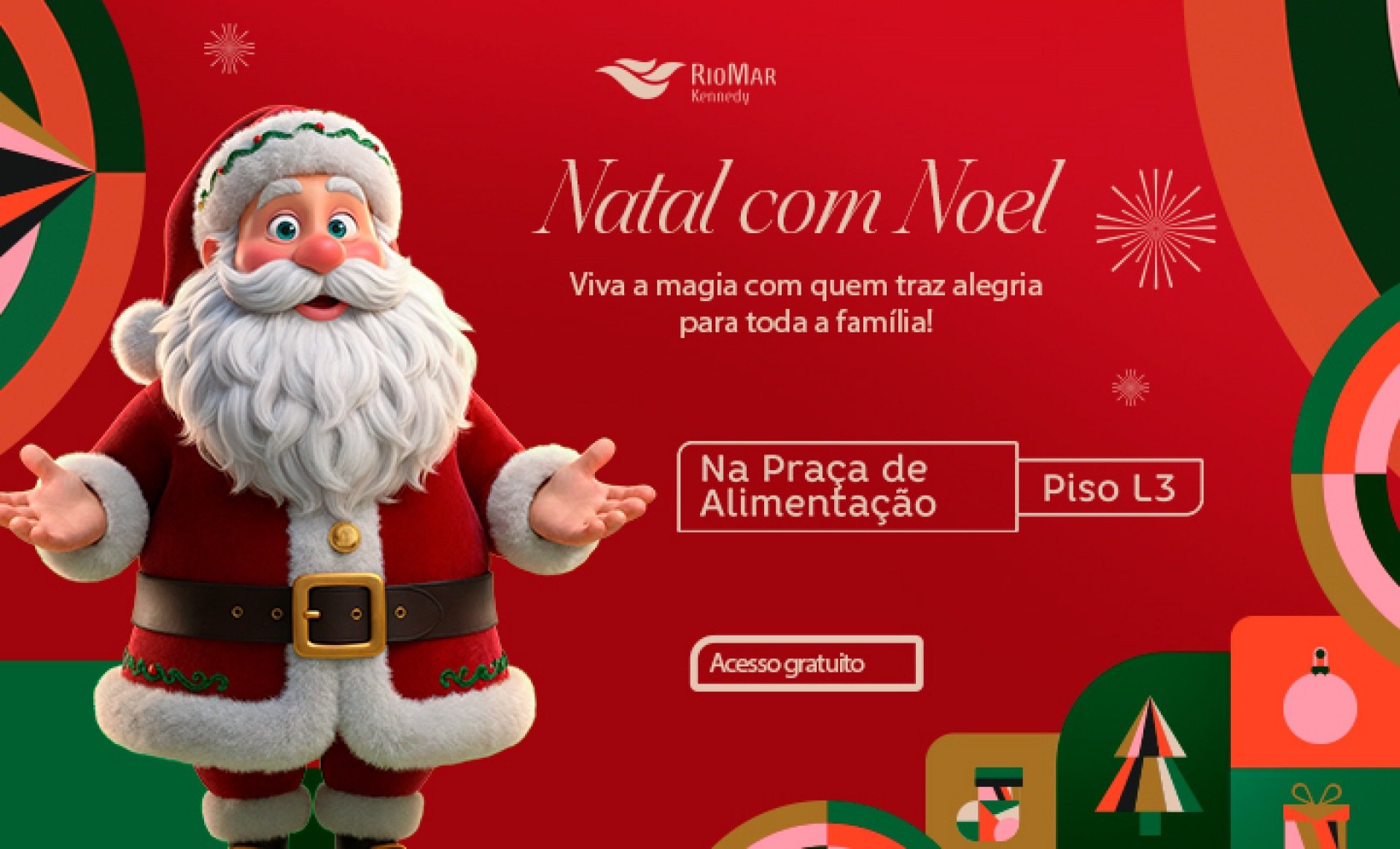 Imagem de Papai Noel e elementos natalinos em fundo vermelho Imagem de Papai Noel e elementos natalinos em fundo vermelho