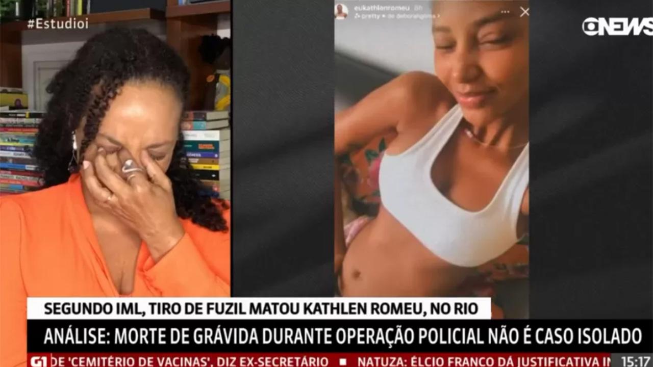 Comentarista da Globonews chora ao falar da morte Kathlen Romeu - Crédito: Reprodução 