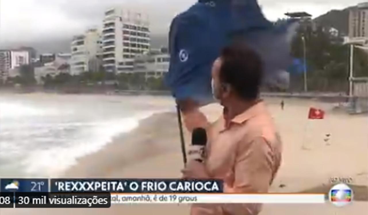 Repórter da Globo enfrenta perrengue na praia - Crédito: Reprodução / Globo