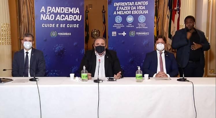 Coletiva do Governo de Pernambuco sobre as novas medidas contra a covid-19. Foto: Reprodução/Youtube