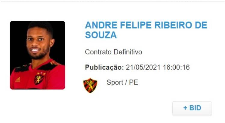 Esta é a terceira passagem de André pelo Sport. Foto: Reprodução/BID CBF