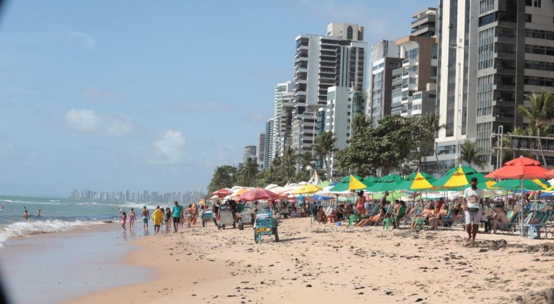 Praia de Boa Viagem, na Zona Sul do Recife, no dia 16 de fevereiro de 2021