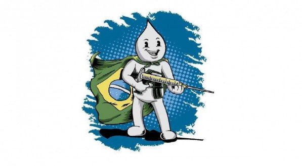 O personagem aparece com uma bandeira do Brasil como s&iacute;mbolo de uma capa de super her&oacute;i
