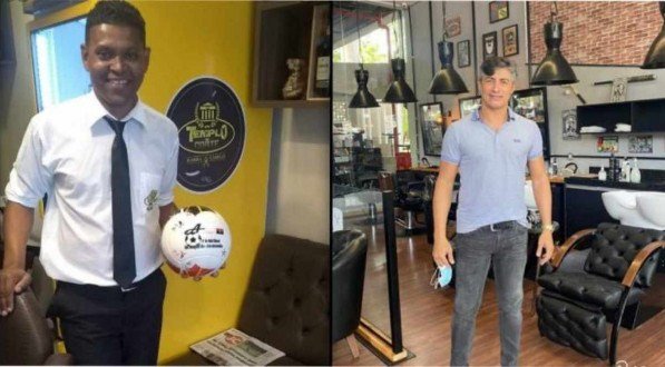 Jean Batista e Adriano F&eacute;lix, ambos ex-jogadores no ramo da barbearia atualmente