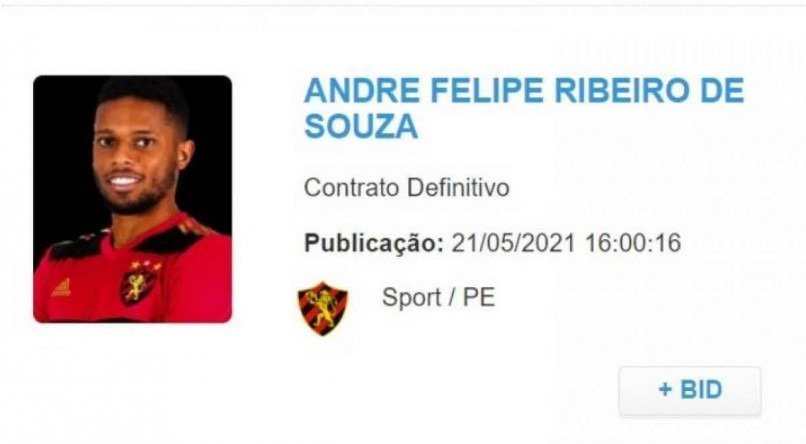 O jogador assinou contrato com o Sport at&eacute; o fim do primeiro semestre de 2022. 