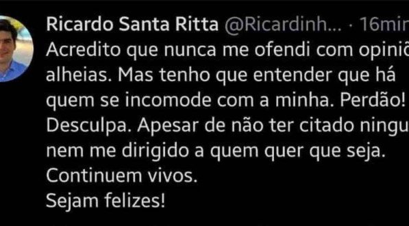 O perfil de Ricardo Santa Ritta do Twitter foi apagado.