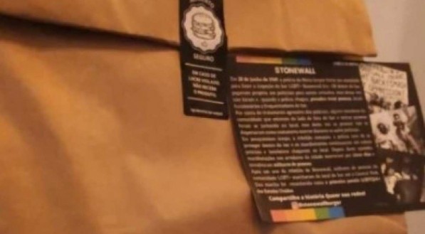 Embalagem da hamburgueria LGBTQIA+ vai com panfletos sobre a hist&oacute;ria e cultura do movimento 