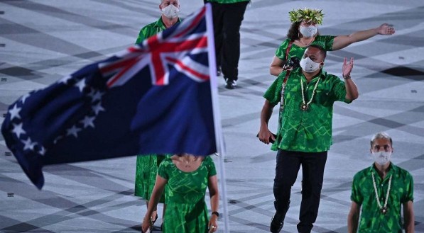 Delega&ccedil;&atilde;o das Ilhas Cook na cerim&ocirc;nia de abertura dos Jogos Ol&iacute;mpicos de T&oacute;quio 2020