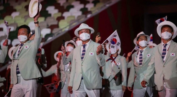 Delega&ccedil;&atilde;o da Coreia do Sul na cerim&ocirc;nia de abertura dos Jogos Ol&iacute;mpicos de T&oacute;quio 2020