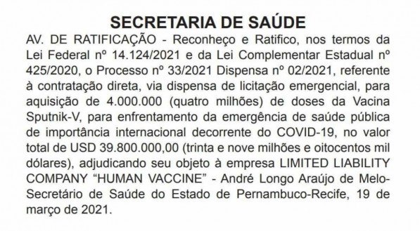 A dispensa de licita&ccedil;&atilde;o do governo de Pernambuco