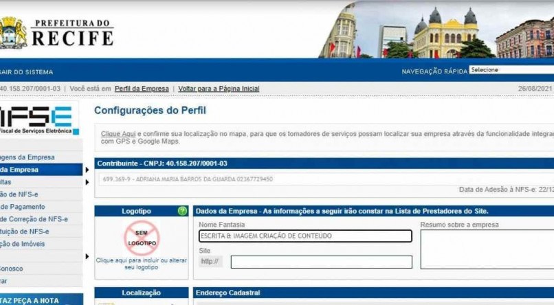 Nota fiscal eletrônica era emitida em portal da prefeitura do Recife
