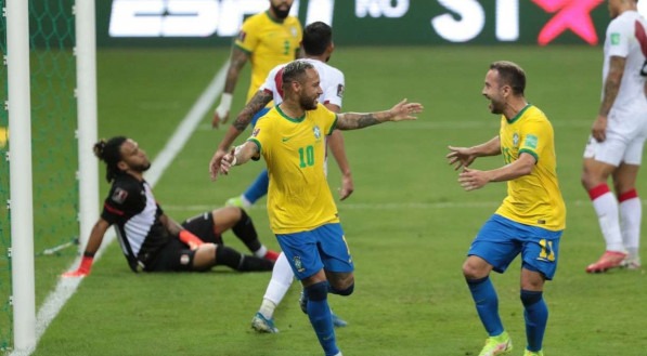 Neymar do Brasil. fez o segundo gol contra o Peru. Jogo entre o Brasil e o Peru. Partida valida pela eliminat&oacute;rias da copa do mundo Fifa 2022 na Arena de Pernambuco, em S&atilde;o Louren&ccedil;a da Mata (PE),  nesta quinta-feira, 09 de setembro de 2021. 