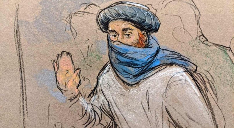 Desenho de Khalid Sheikh Mohammed durante julgamento