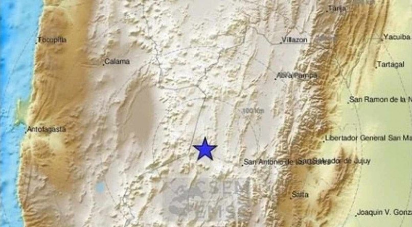 O epicentro exato do terremoto est&aacute; localizado a uma profundidade de 200 km e cerca de 173 km a oeste de San Salvador de Jujuy