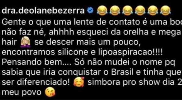 Coment&aacute;rio de Deolane Bezerra, listando as cirurgias j&aacute; feitas 