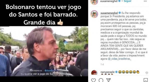 Publica&ccedil;&atilde;o de Xuxa no Instagram criticando Jair Bolsonaro