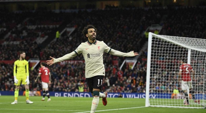 Mohamed Salah marcou tr&ecirc;s gols diante do Manchester United, no primeiro turno da Premier League