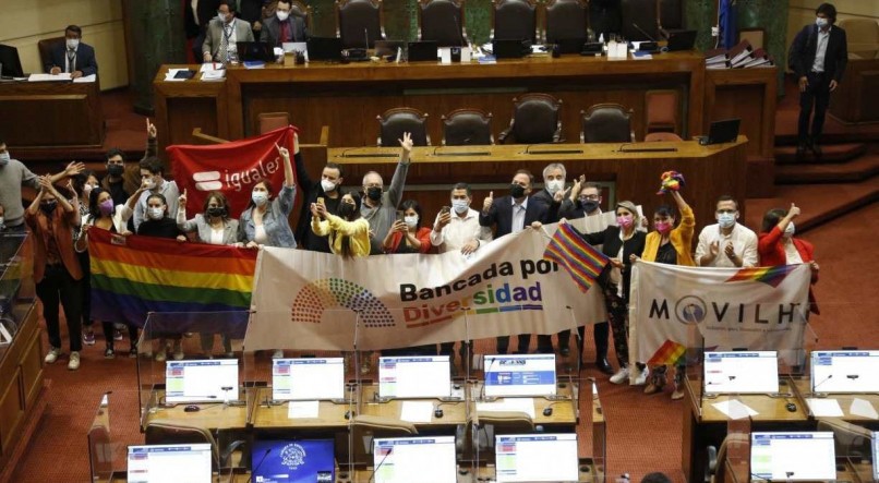 Ativistas presentes nas tribunas comemoraram euforicamente a vota&ccedil;&atilde;o e estenderam cartazes e uma bandeira do arco-&iacute;ris, s&iacute;mbolo do movimento LGBTQIA+