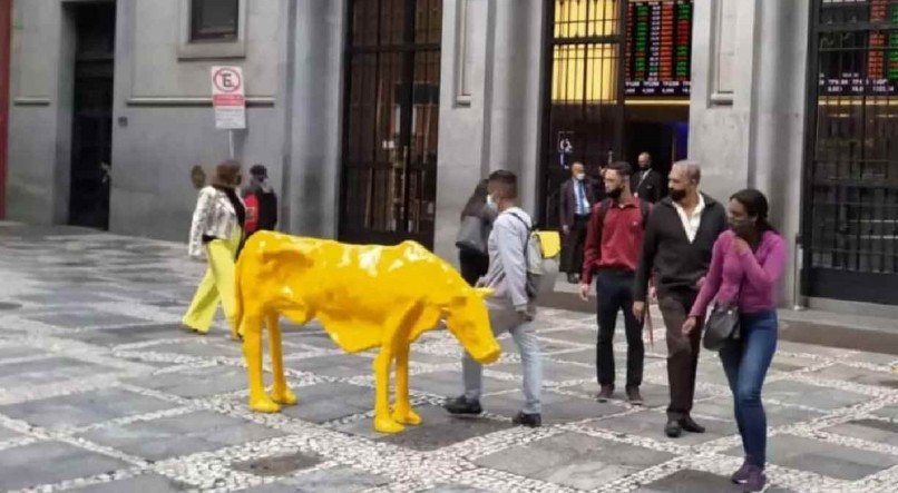 Vaca Magra da artista M&aacute;rcia Pinheiro posta no lugar do touro dourado da B3