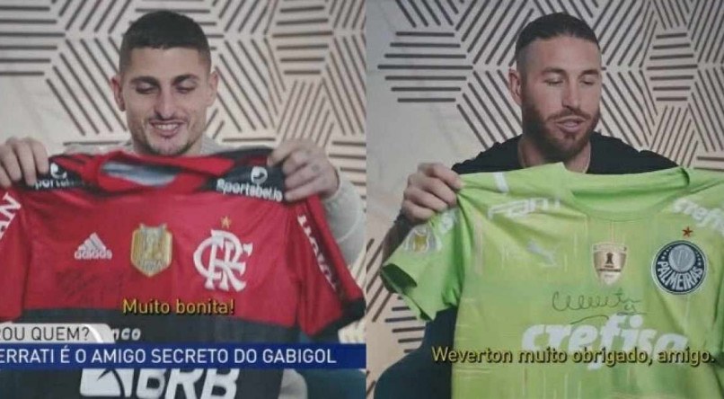Verratti e Sérgio Ramos receberam as camisas de Flamengo e Palmeiras