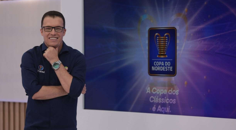 Aroldo Costa &eacute; o narrador da Copa do Nordeste na tela da TV Jornal/SBT