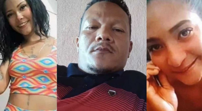 No meio, Edson Cândido Ribeiro, suspeito de matar as duas jovens da foto, Kauany Maiara Marques da Silva e Jailma Muniz da Silva