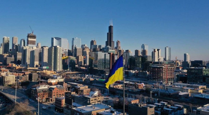 Bandeira da Ucrânia em Chicago, nos Estados Unidos