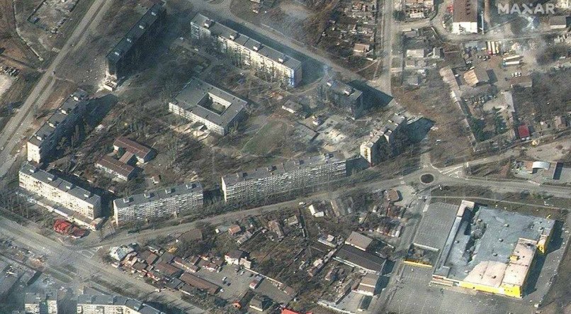 Áreas alvo de ataque em Mariupol, na Ucrânia