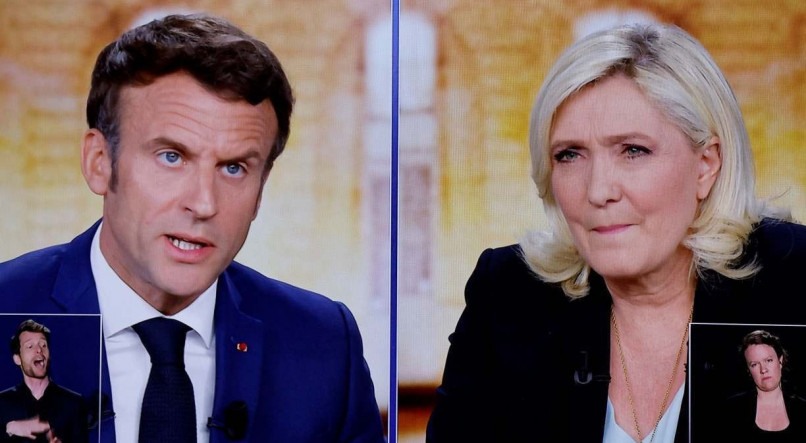 Macron e Le Pen no último debate, em 20 de abril