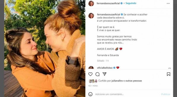 Fernanda Souza revelou publicamente sua nova namorada, Eduarda Porto