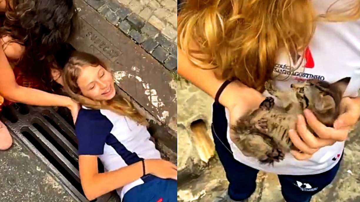 Conheça a menina que viralizou tentando salvar um gatinho do bueiro