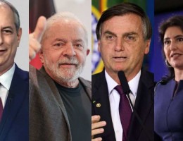 Mosaico com os pré-candidatos à Presidência da República: Ciro Gomes (PDT), Lula (PT), Bolsonaro (PL) e Simone Tebet (MDB)