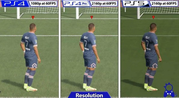 Confira a resolução do FIFA 22 no PS5 comparado aos outros modelos do PlayStation. 