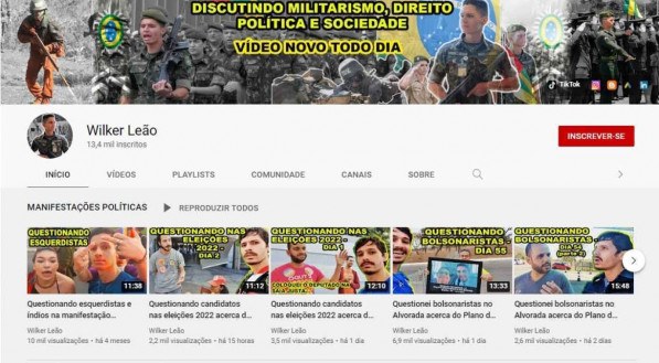 Canal do YouTube de Wilker Leão tem vídeos sobre militarismo e política