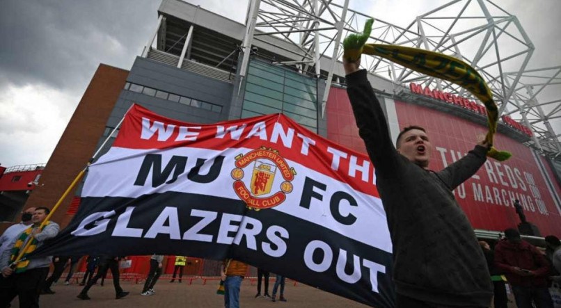 Protesto em 2021 contra a família Glazer, proprietária do Manchester United desde 2005